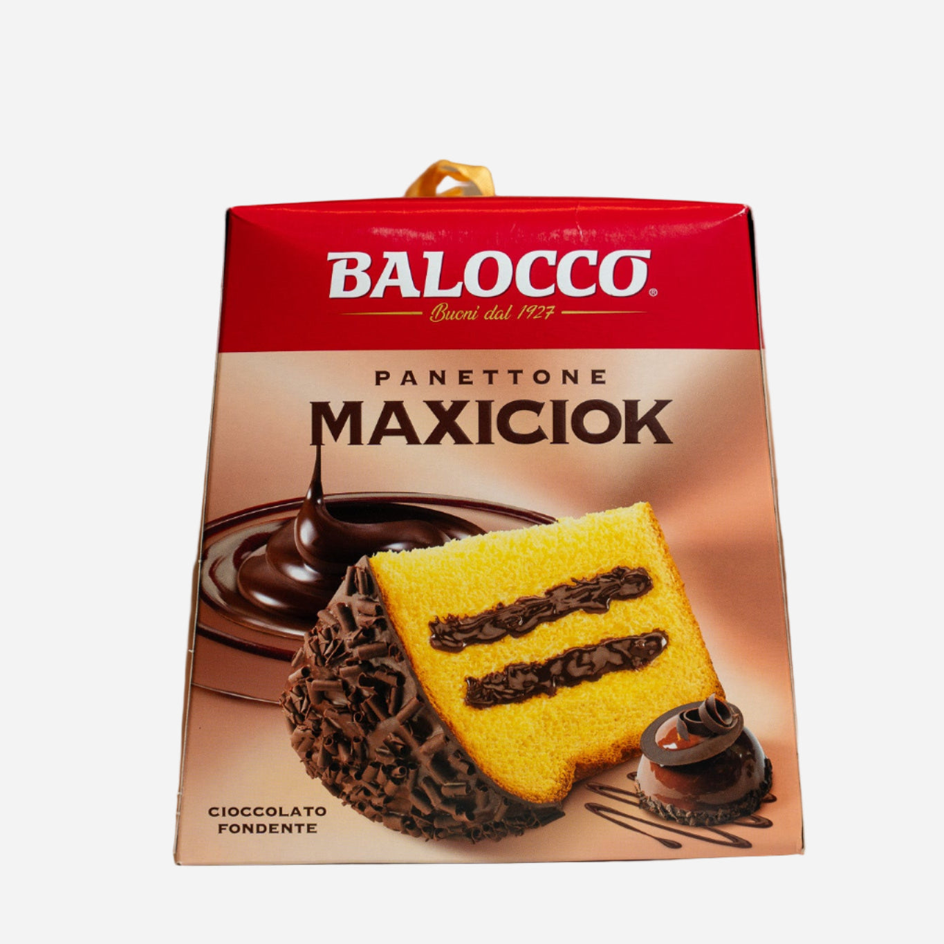 Balocco Panettone Maxiciok packaging on a neutral background