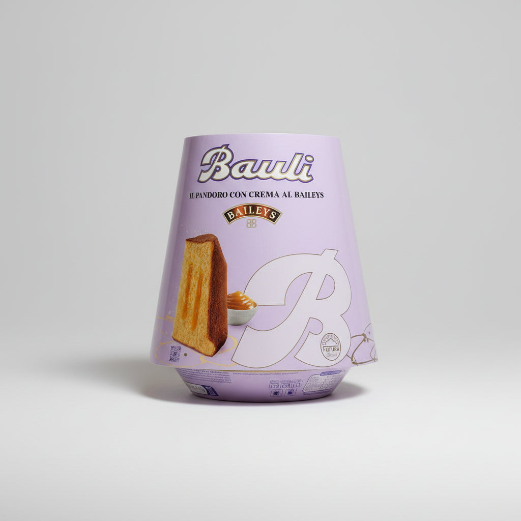 Bauli Pandoro with Baileys cream on a white background