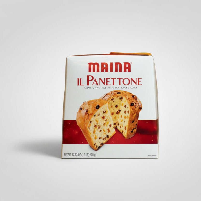 Box of Maina Il Panettone on a white background