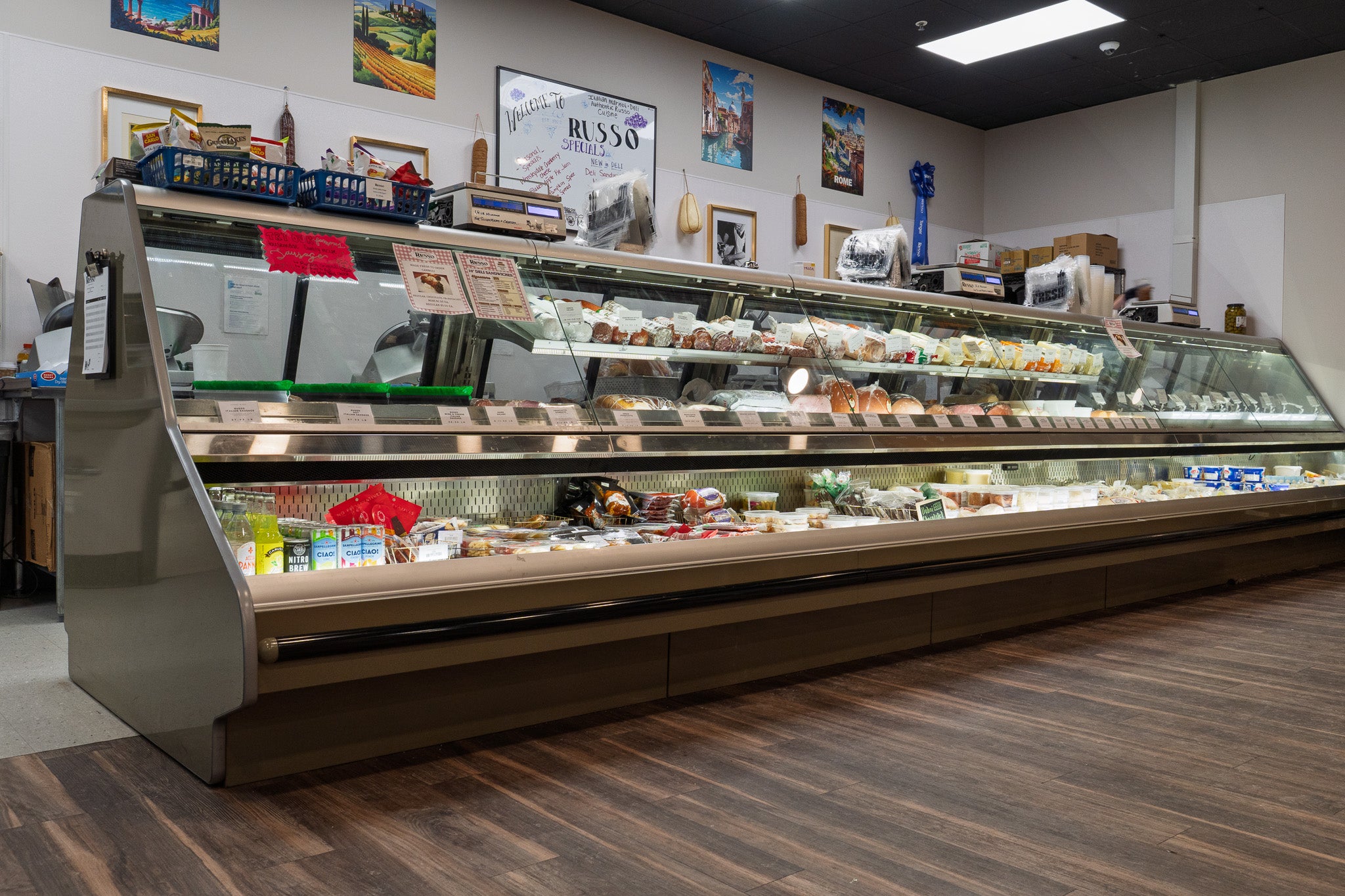 Display case with food items in a store setting