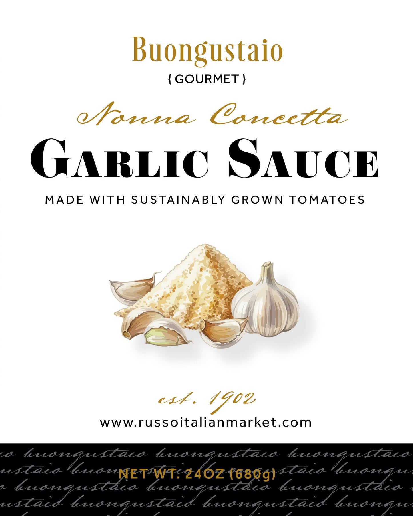 Garlic sauce label with brand name