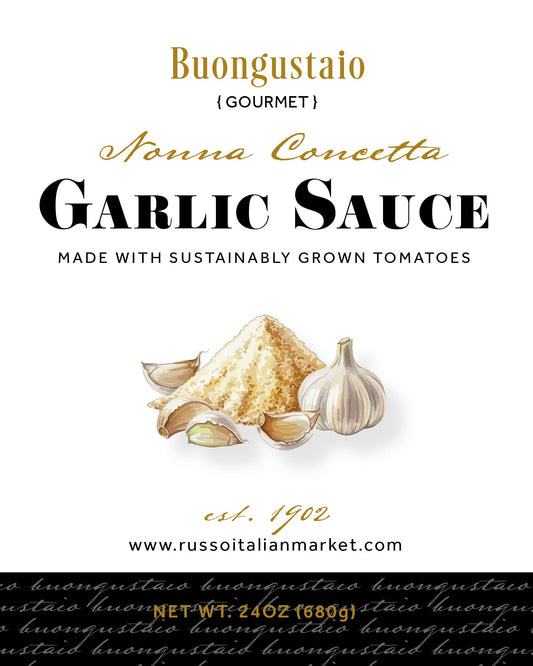 Garlic sauce label with brand name
