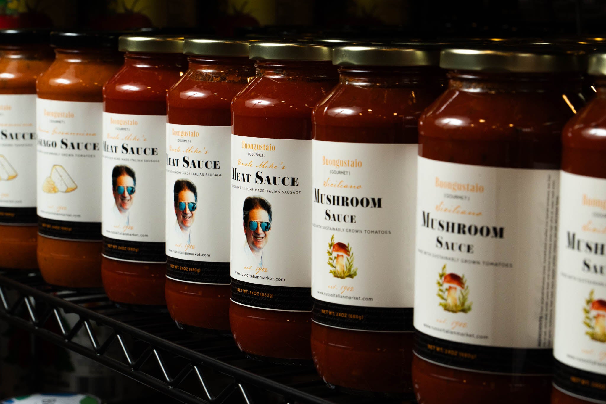 Russo sauces on a shelf